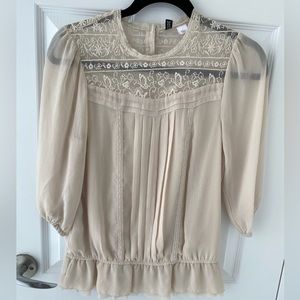 H&M Cream White Vintage Style Peplum Blouse Size 4